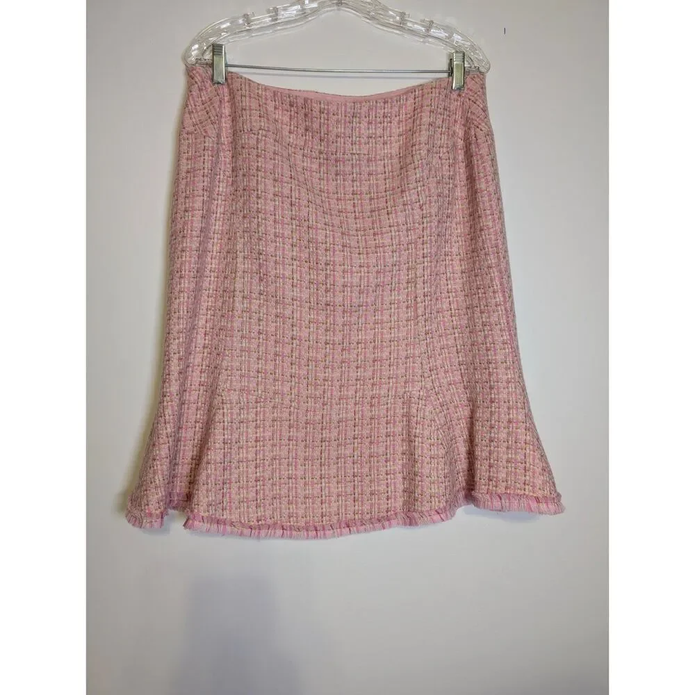 Vintage Pink Tweed Ruffle Hem Skirt 14 Coquette Aesthetic Preppy Office Siren - Picture 2 of 6